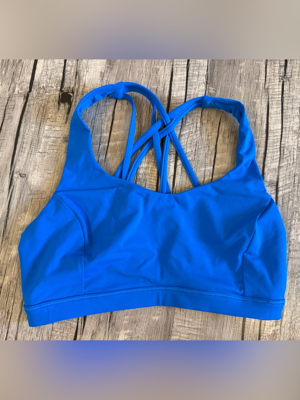 Lululemon blue strappy back sports bra size 8 Free to Serene C / D cup No pads